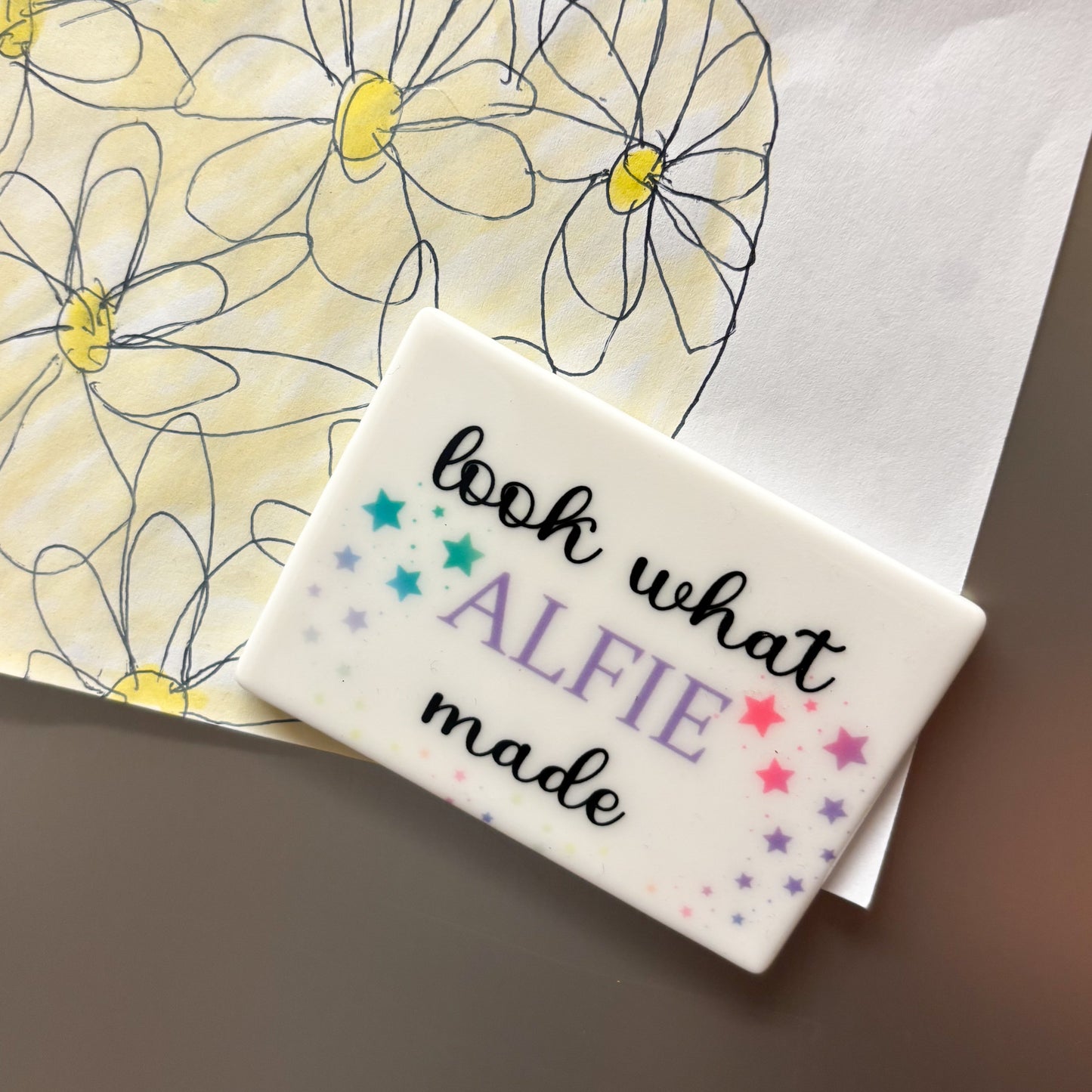 Children's artwork saver fridge magnet