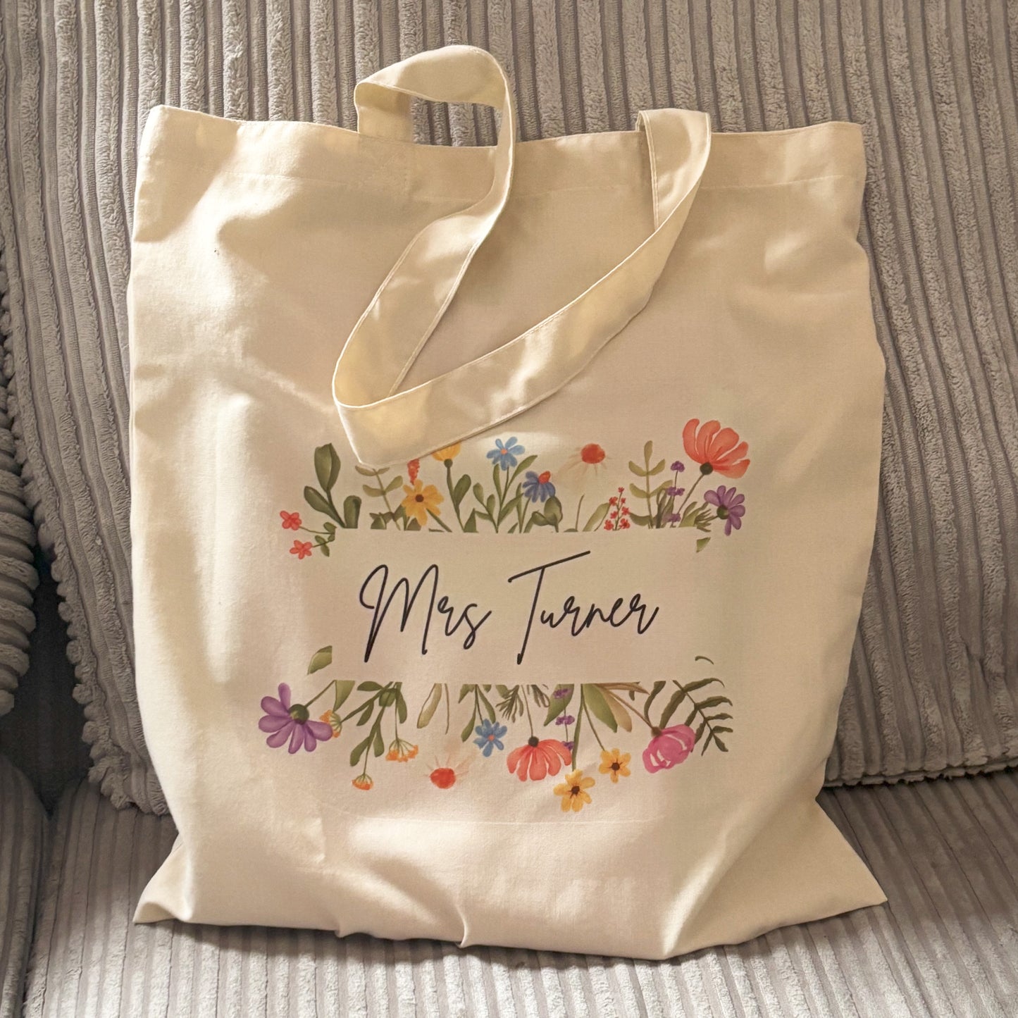 Personalised floral tote bag
