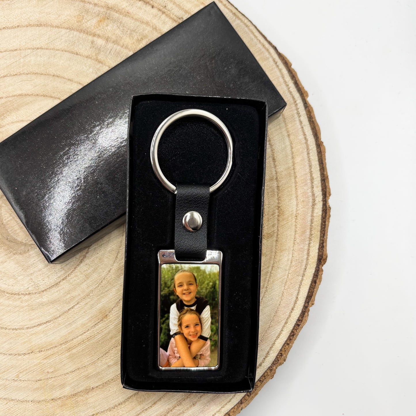 Photo Keyring | Rectangle | leather effect chain detail | Gift | Christmas | personalised