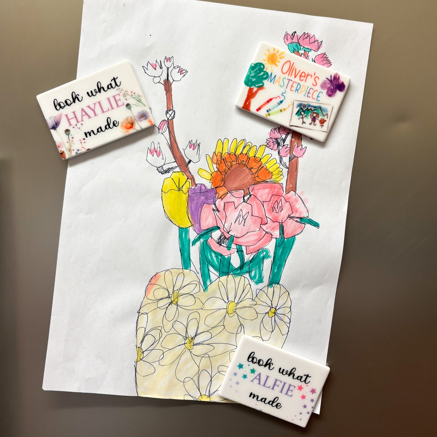 Children's artwork saver fridge magnet