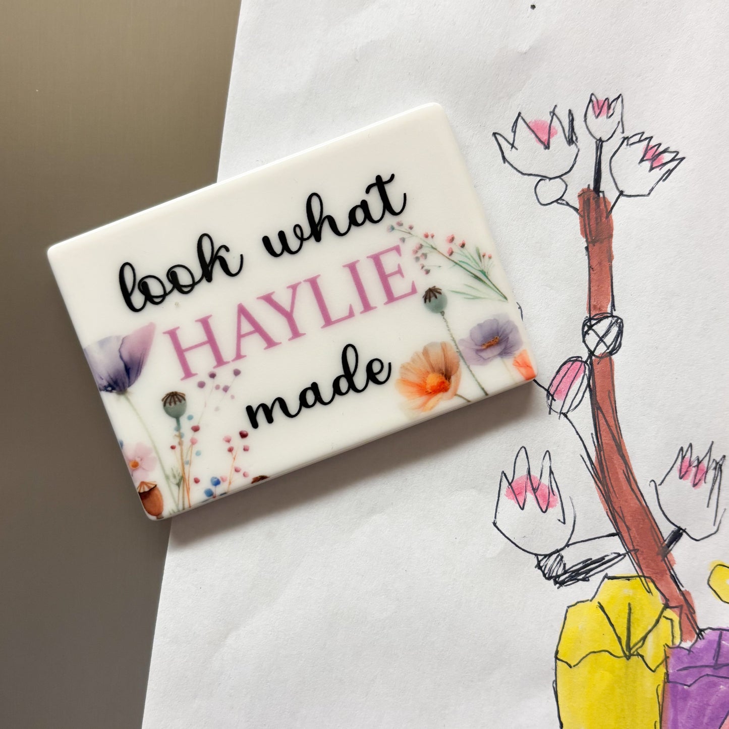 Children's artwork saver fridge magnet