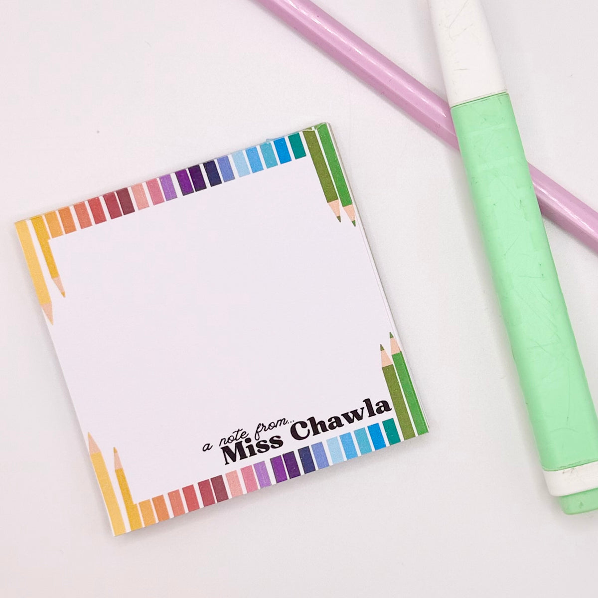 Rainbow pencils | Teacher | Personalised | 3x3inch note pad | Notes | Stationary
