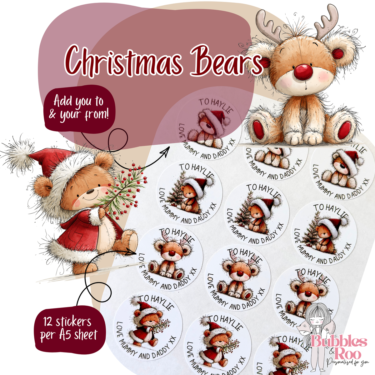 Christmas Bear | Christmas Present Labels | Name Stickers | Easy Packing