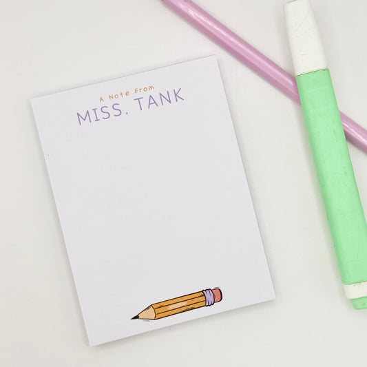 Pencil note | Teacher | Personalised | 3x3inch note pad | Notes | Stationary