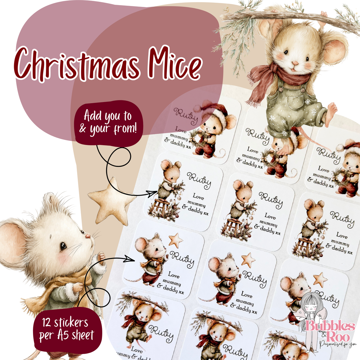 Christmas Mouse | Christmas Present Labels | Name Stickers | Easy Packing