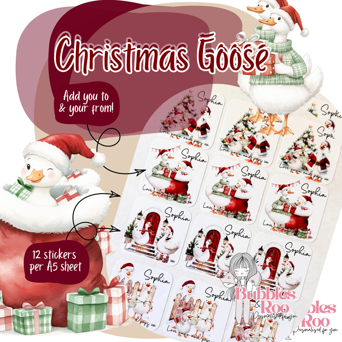 Christmas Goose | Christmas Present Labels | Name Stickers | Easy Packing
