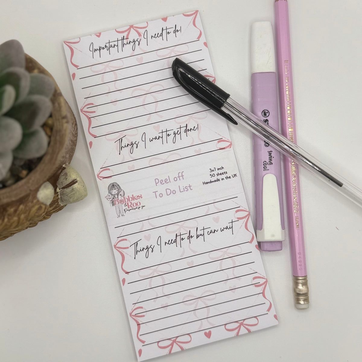 Triple to do list | Bows | 3x7inch note pad | Notes | Stationary