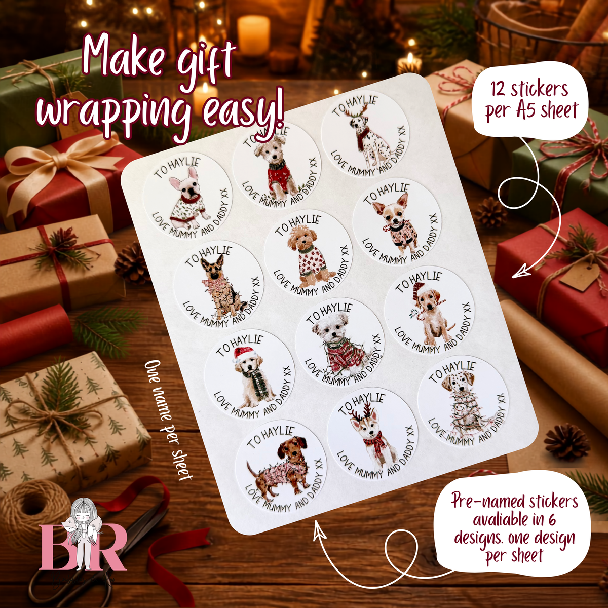 Christmas Dogs | Christmas Present Labels | Name Stickers | Easy Packing