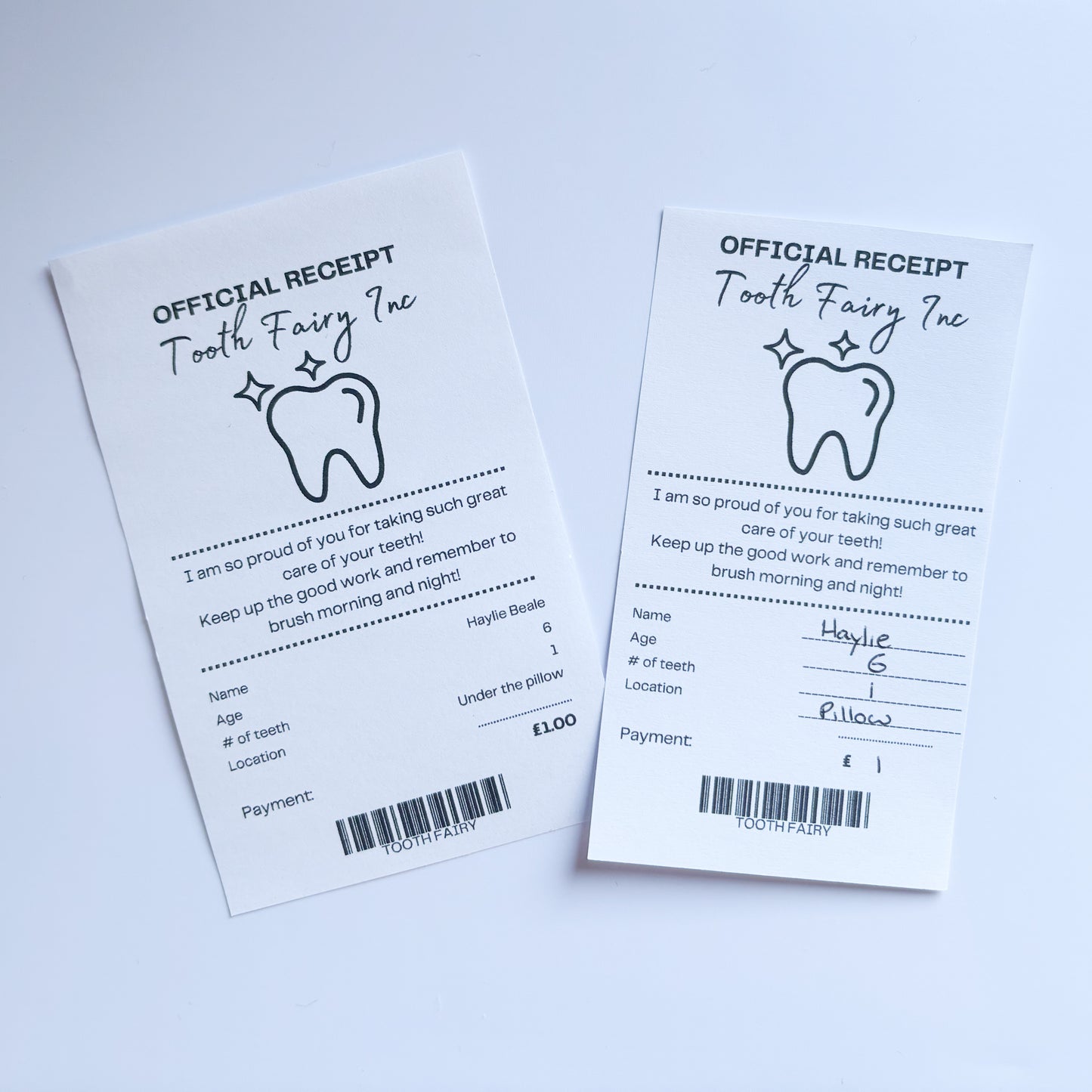 Tooth Fairy receipt (pack of 4)