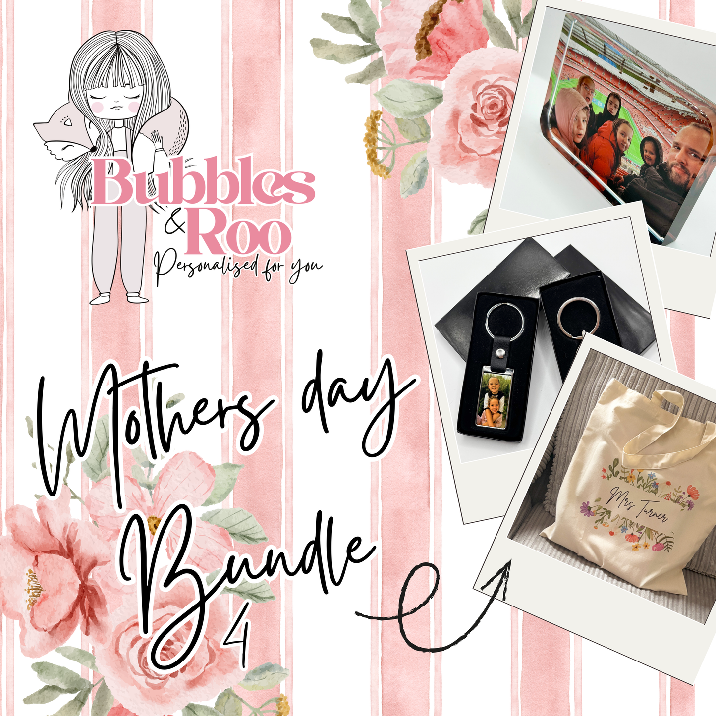 Mothers Day Bundle 4 | Large crystal photo block | Leather chain keyring | Tote bag | photos | gift