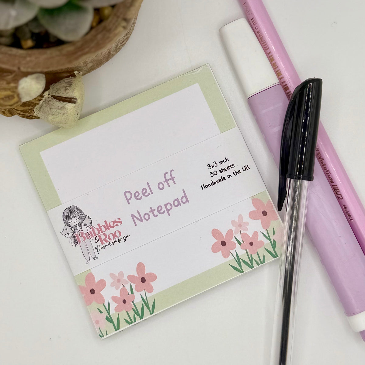 Pink flowers | 3x3inch note pad | Notes | Stationary