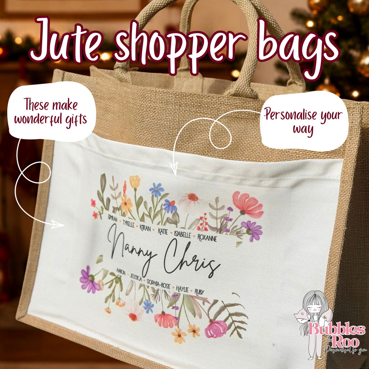 Jute Shopper bag | Tote bag | Personalised | Teacher gift | Gift idea | Christmas