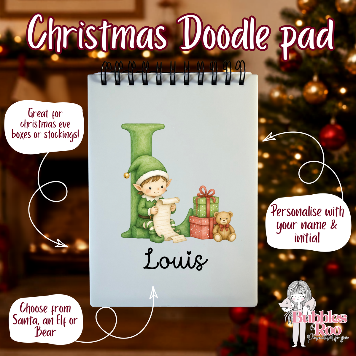 Christmas Doodle Pad | Personalised | Name | Doodles | Gift | Elf