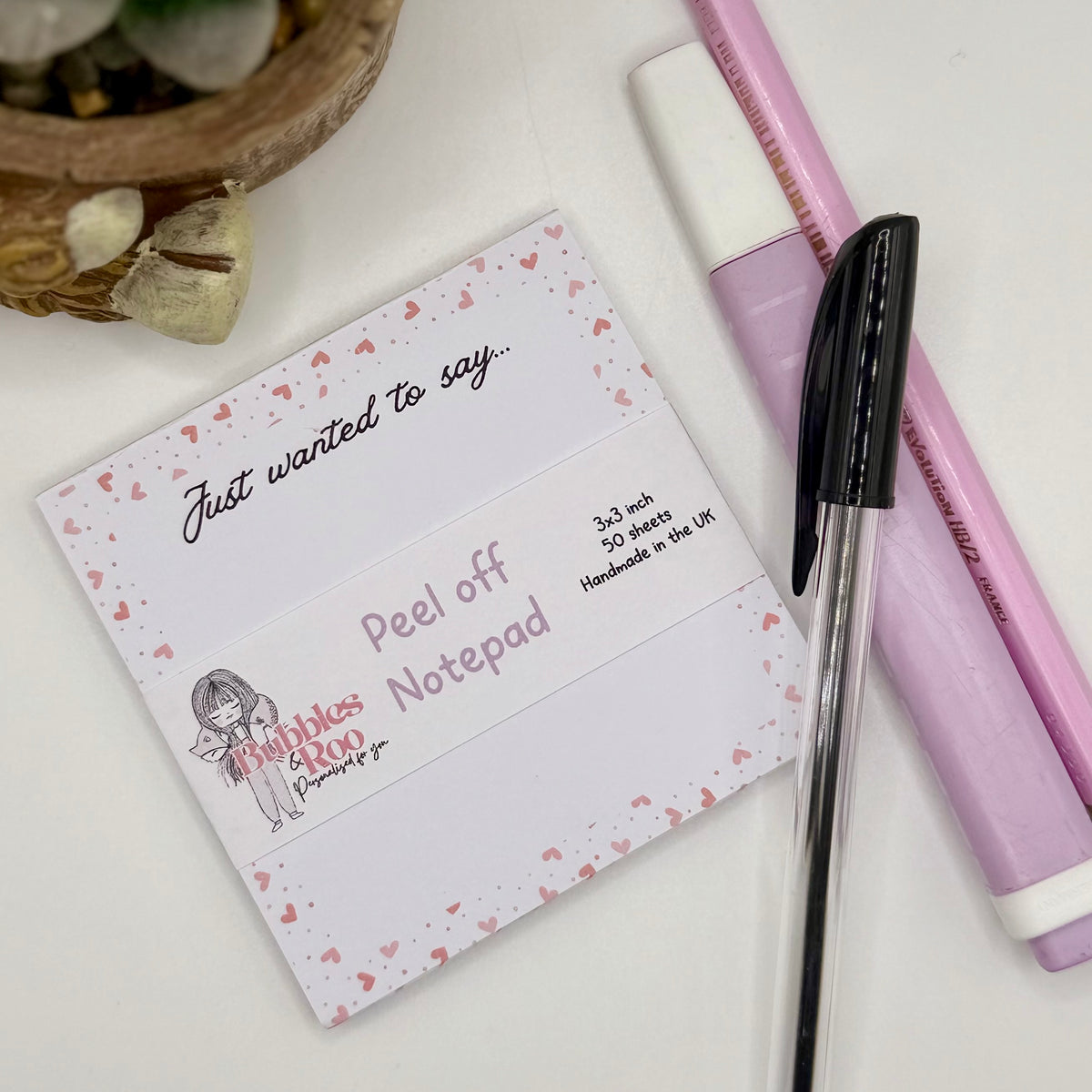 Hearts 'Just wanted to say' | 3x3inch note pad | Notes | Stationary