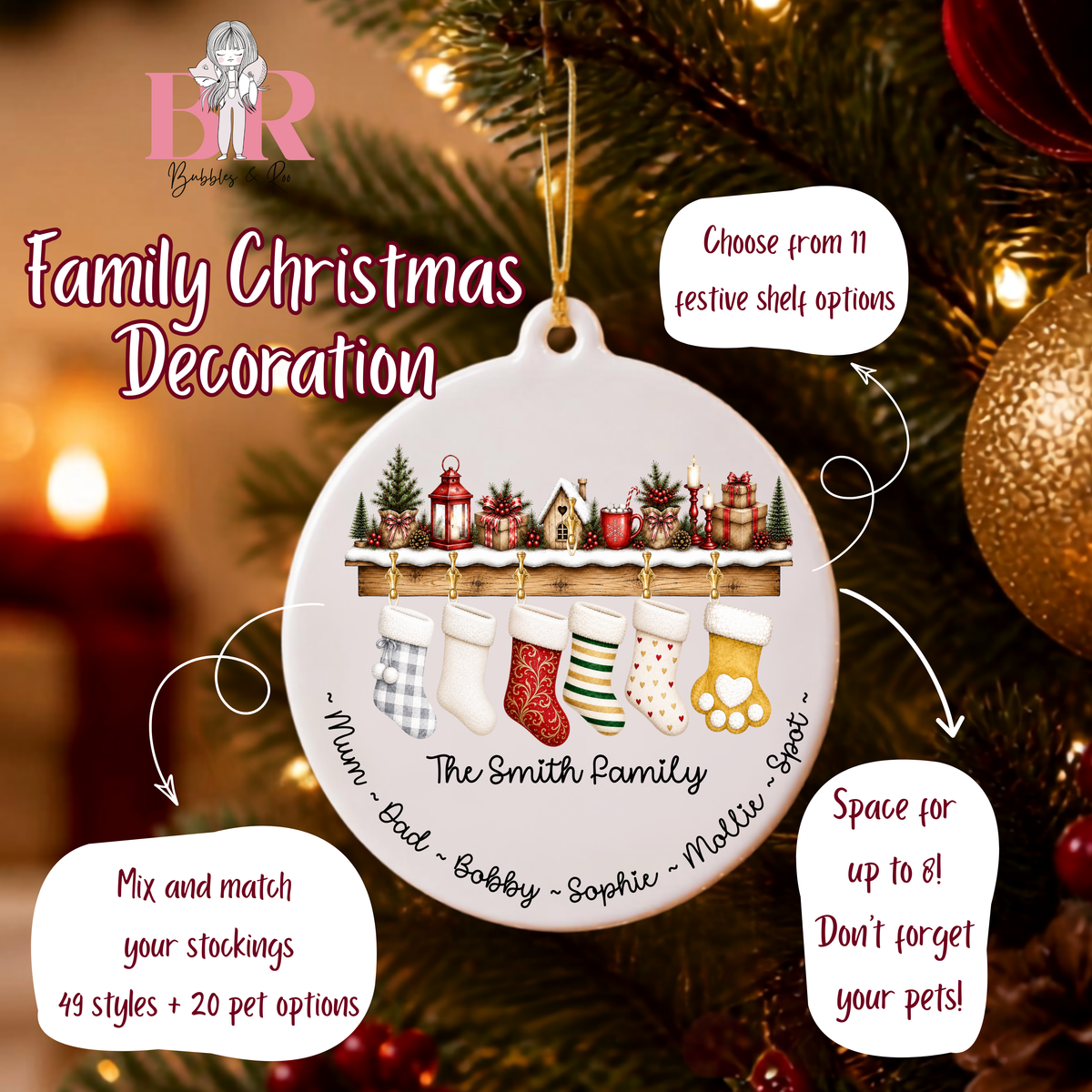 Stockings Family Christmas Decoration | Hanging Ornament | Memories | Gift giving | Festive