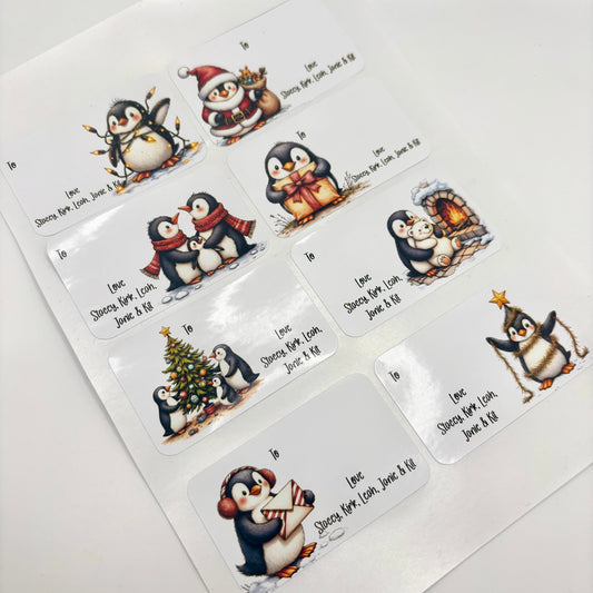 Penguins Family | Christmas Present Labels | Group Stickers | Easy Packing