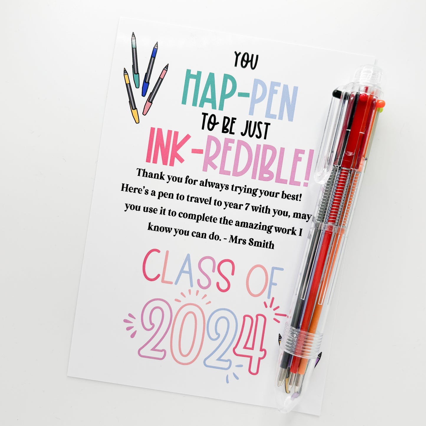 Class of 2024 teacher gift with pen.